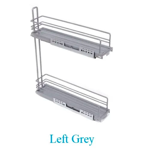 1Piece Soft Close Left Right Side Mount Pull Out 2-Tier Shelf Tray Basket For 15CM Wide Kithen Base Cabinet Black Grey