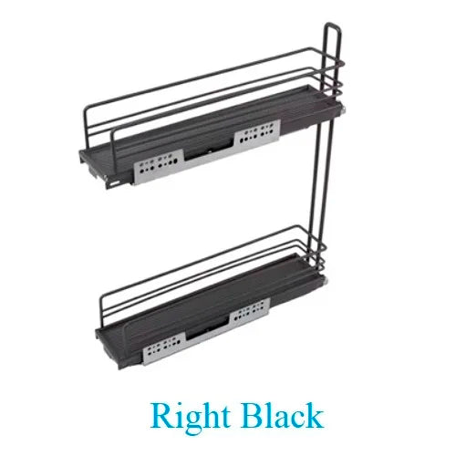 1Piece Soft Close Left Right Side Mount Pull Out 2-Tier Shelf Tray Basket For 15CM Wide Kithen Base Cabinet Black Grey