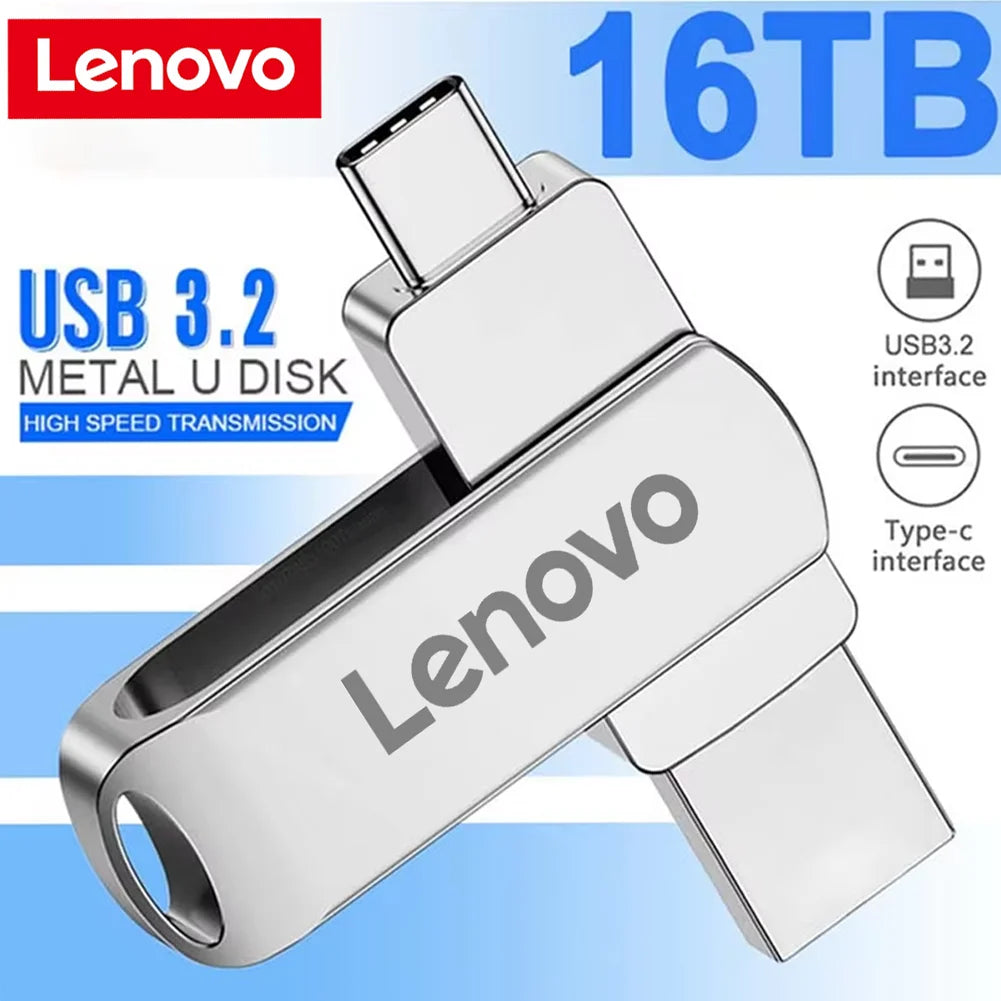 Lenovo USB 3.2 16TB USB Flash Drive Memory Type-c 2-In-1 8TB 16TB OTG Pendrive 4TB High Speed Flash Disk 2TB For Computer Laptop