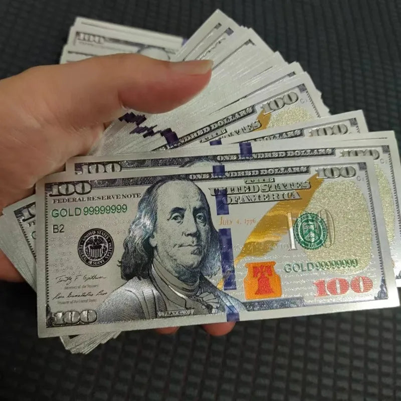 5~100pcs US 100 Dollar Bills 100 Dollars Silver Plated Banknote Fake Money Collectible Currency Souvenir Business Gifts