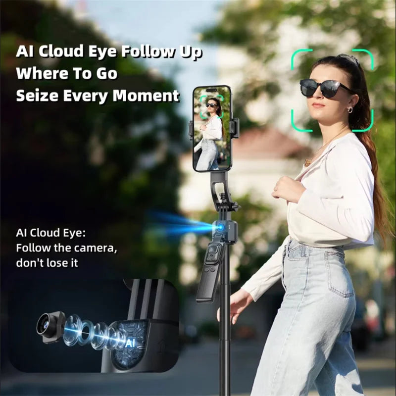 C17 Selfie Tripod for Cell Phone 360°Auto-Rotation AI Tracking Shooting Quadrapod with Remote Control