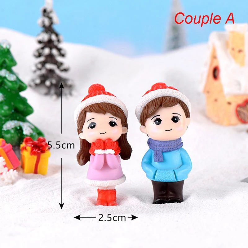 1Pair Sweety Lovers Couple Winter Couple DIY Mini Miniature Figurine Snowman Micro Landscape Garden Decor