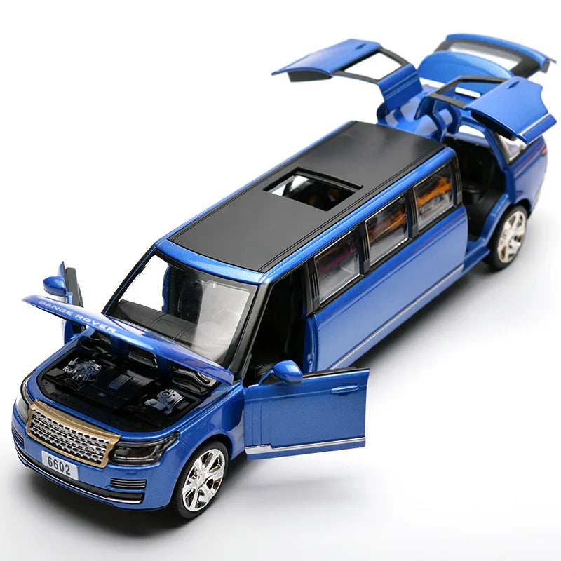 1:32 Rover Range rover Lengthen Alloy Limousine Metal Diecast Car Model Pull Back Flashing Musical Kids Toy Vehicles Gift