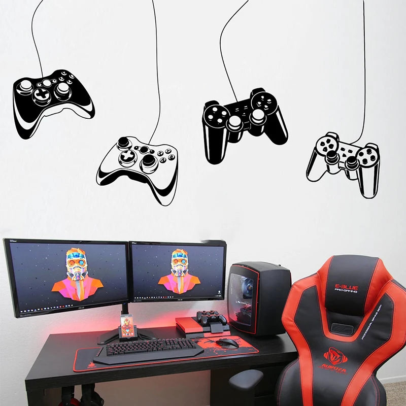 4Pcs Game Controller Wall Sticker Playroom Ps Joystick Video Gaming Zone Gamer Xbox  Wall Decal Kids Room Vinyl Home Decor