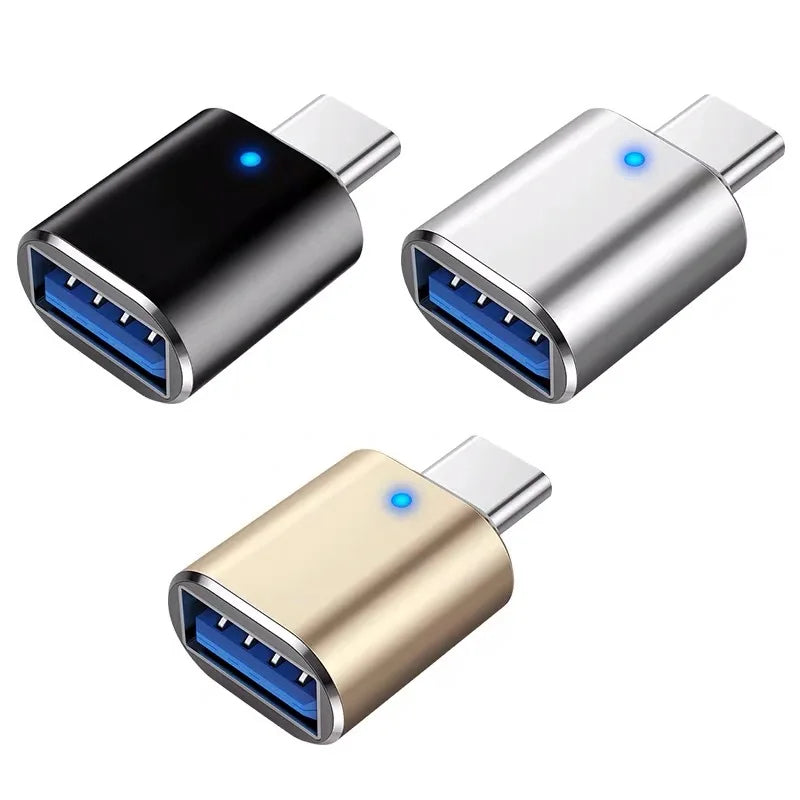 USB C Adapter Type C to USB 3.0 Adapter Type-C Adapter OTG Cable For Macbook pro Air Samsung S10 S9 USB OTG led light