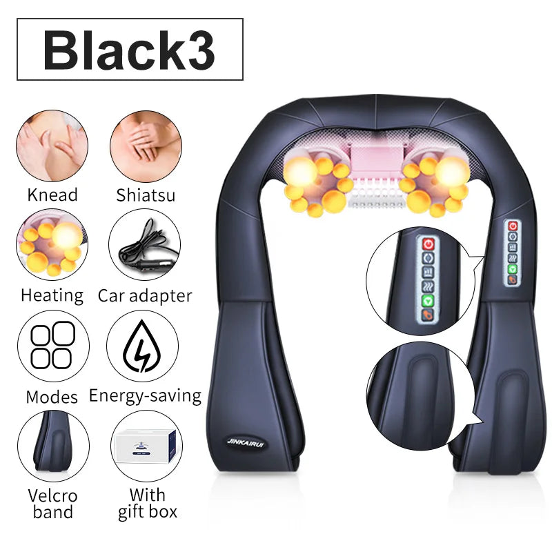 JinKaiRui 16 Massage Heads Heating Neck Shoulder Kneading Massager Cervical Health Care Back Waist Relaxation Massage Shawl