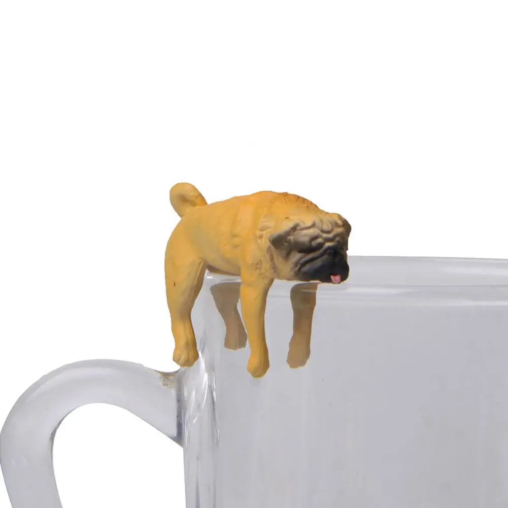 New Arrival Realistic Mini Pug Dog Figurine Hanging on Cup Rim DIY Fairy Garden Accessory Wholesale Dropshipping