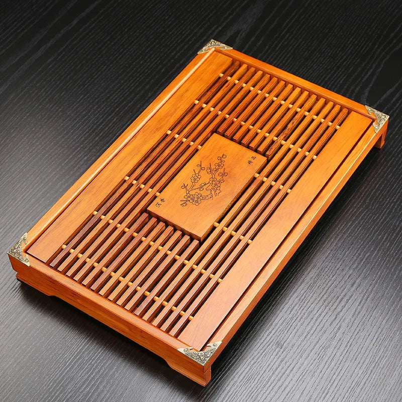 Solid Wood Tea Tray KungFu Tea Set Drawer Chinese Water Drainage Table Tea Tray 43X27X5.5CM