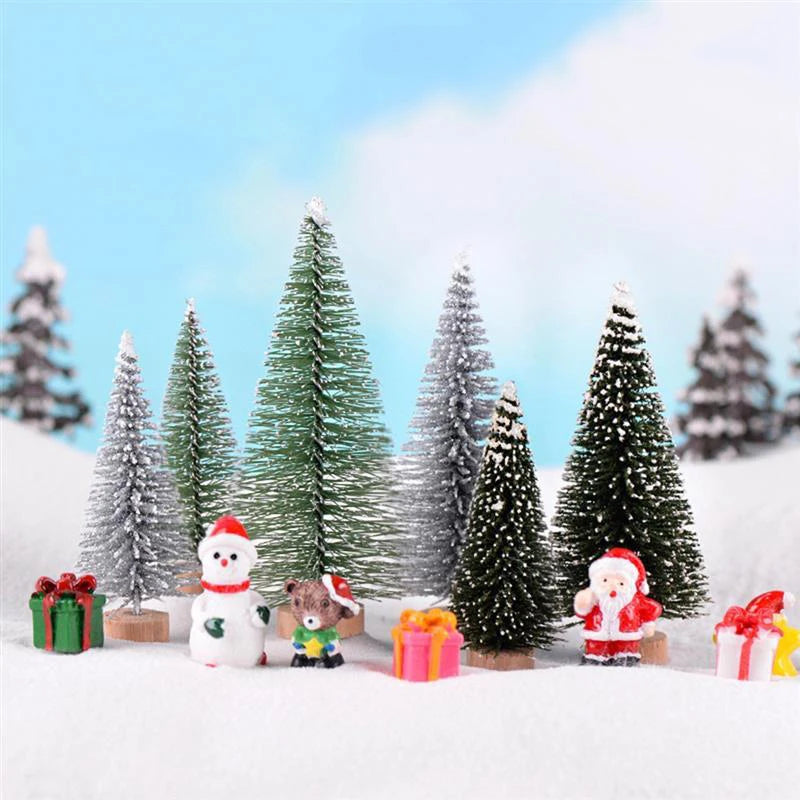 Mini Artificial Christmas Tree Figurine Sisal Silk Cedar Pine Tree Miniature Micro Landscape Fairy Garden New Year Decor 1 PIece