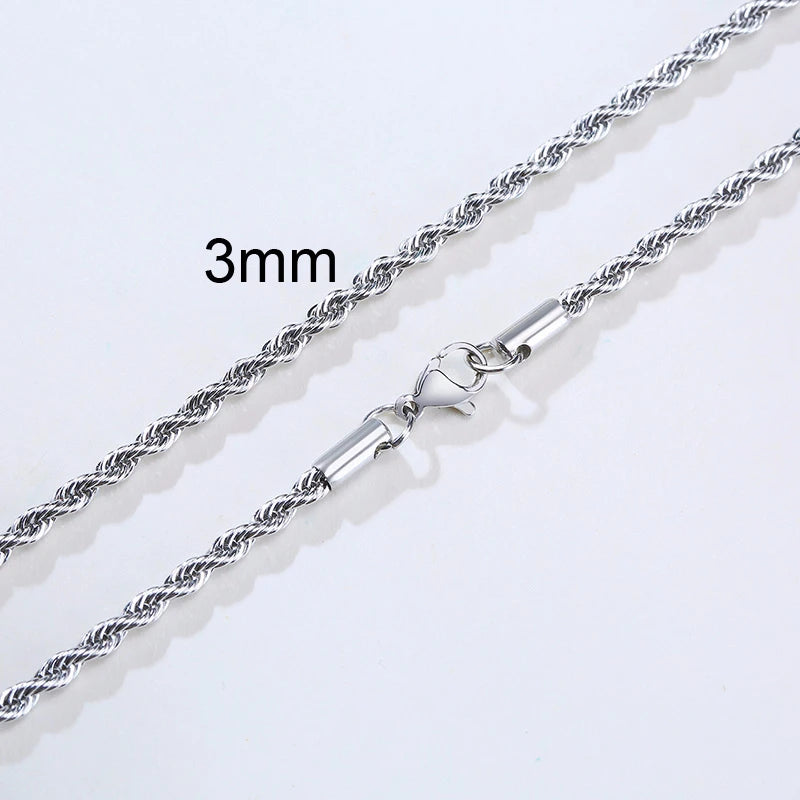 Men Ropes Long Necklace Stainless Steel Minimalist Twist Rope Chain Necklace Available in Gold Color Silver Color 2 TO 5mm