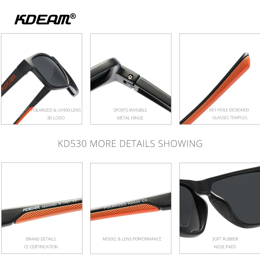 KDEAM New Polarized Men's Sunglasses Square Outdoor Photochromic Sun Glasses Women Non-Slip Nose Pad Full Accessories Included