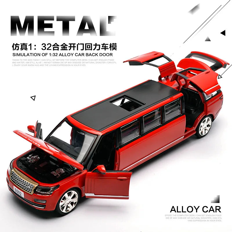 Free Shippin 1:32 Range Rover Alloy Limousine Metal Diecast Car Model Pull Back Flashing Musical Kids Toy Vehicles