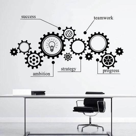 Removable Wall Sticker with Gear Mechanism, Engineering Vinyl Carving, Teamwork, Office Poster, Room Decoration, Fashion Mural