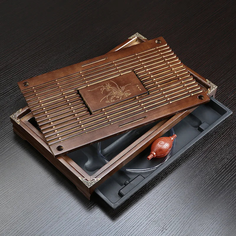 Solid Wood Tea Tray KungFu Tea Set Drawer Chinese Water Drainage Table Tea Tray 43X27X5.5CM