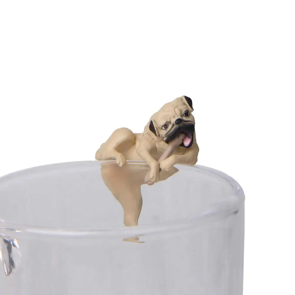 New Arrival Realistic Mini Pug Dog Figurine Hanging on Cup Rim DIY Fairy Garden Accessory Wholesale Dropshipping