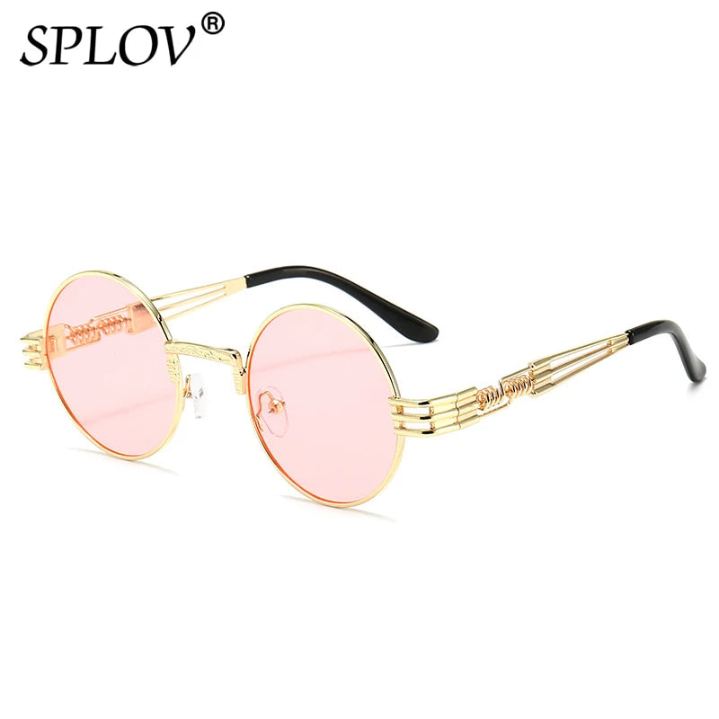 SPLOV New Fashion Retro Steampunk Round Metal Sunglasses for Men and Women Double Spring Leg Colorful Eyewear UV400