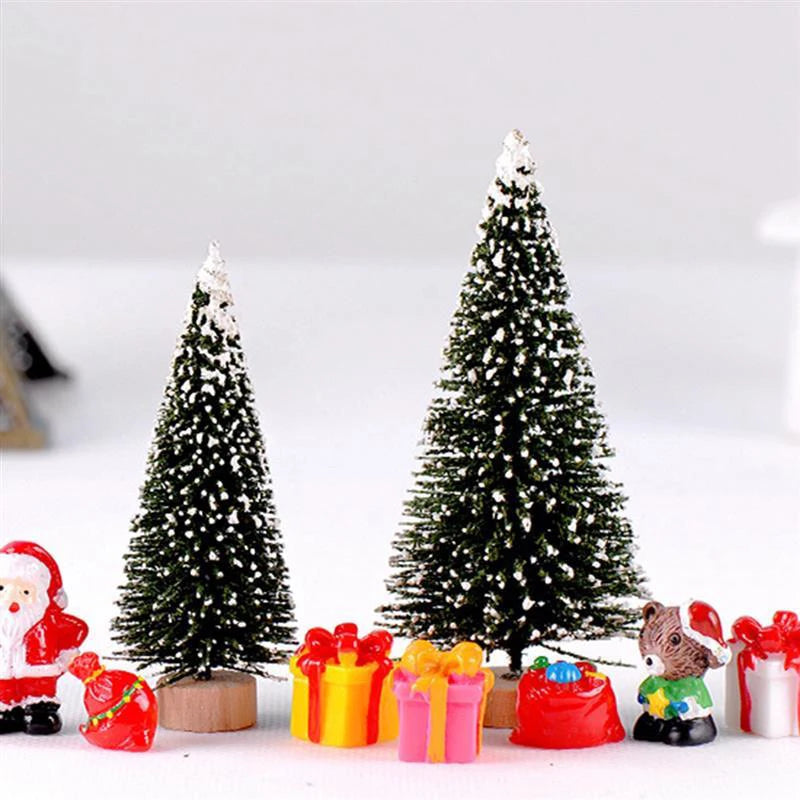 Mini Artificial Christmas Tree Figurine Sisal Silk Cedar Pine Tree Miniature Micro Landscape Fairy Garden New Year Decor 1 PIece