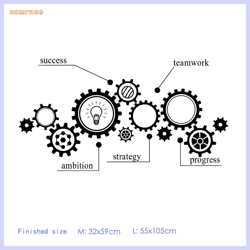 Removable Wall Sticker with Gear Mechanism, Engineering Vinyl Carving, Teamwork, Office Poster, Room Decoration, Fashion Mural