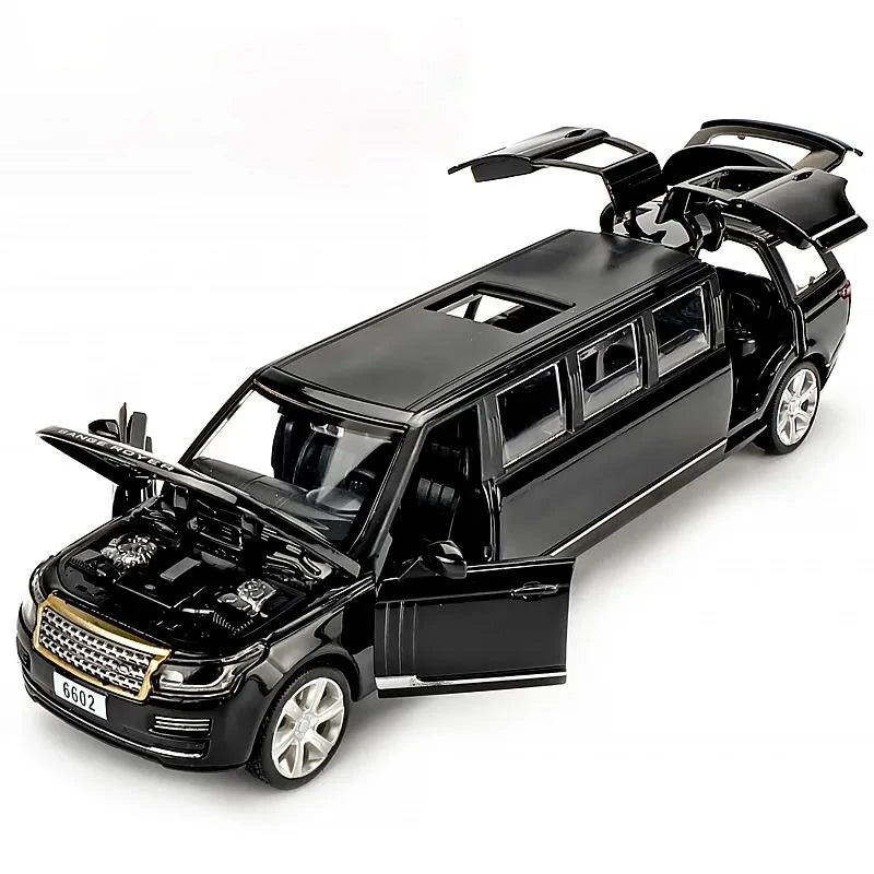 1:32 Rover Range rover Lengthen Alloy Limousine Metal Diecast Car Model Pull Back Flashing Musical Kids Toy Vehicles Gift