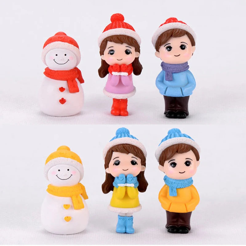 1Pair Sweety Lovers Couple Winter Couple DIY Mini Miniature Figurine Snowman Micro Landscape Garden Decor