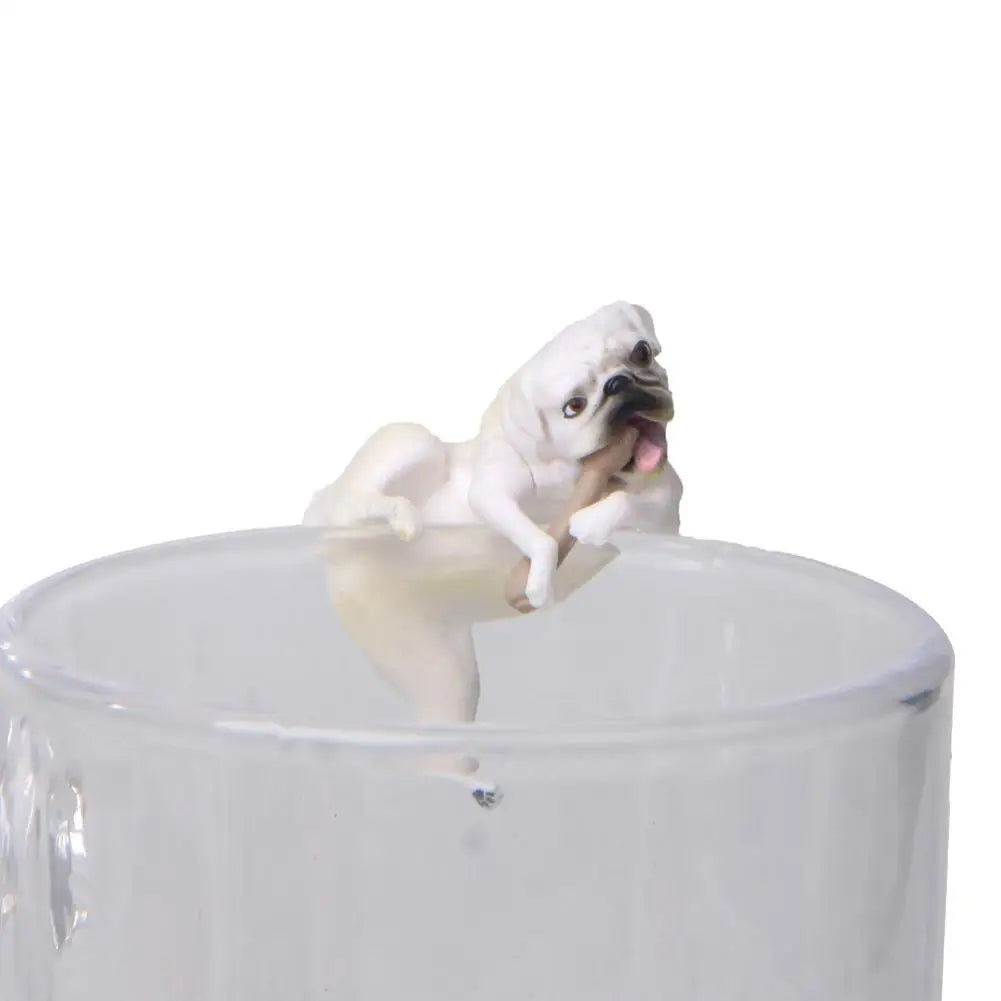 New Arrival Realistic Mini Pug Dog Figurine Hanging on Cup Rim DIY Fairy Garden Accessory Wholesale Dropshipping