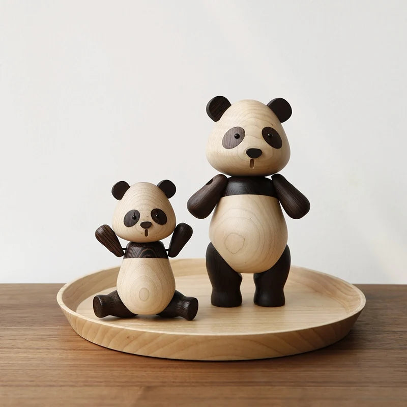 Resin Panda Animal Accessories Creative Handicraft Wooden Toys Office Desktop Miniatures Christmas Figurine Gift Home Decoration