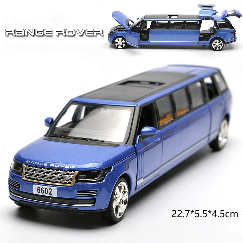 1:32 Rover Range rover Lengthen Alloy Limousine Metal Diecast Car Model Pull Back Flashing Musical Kids Toy Vehicles Gift