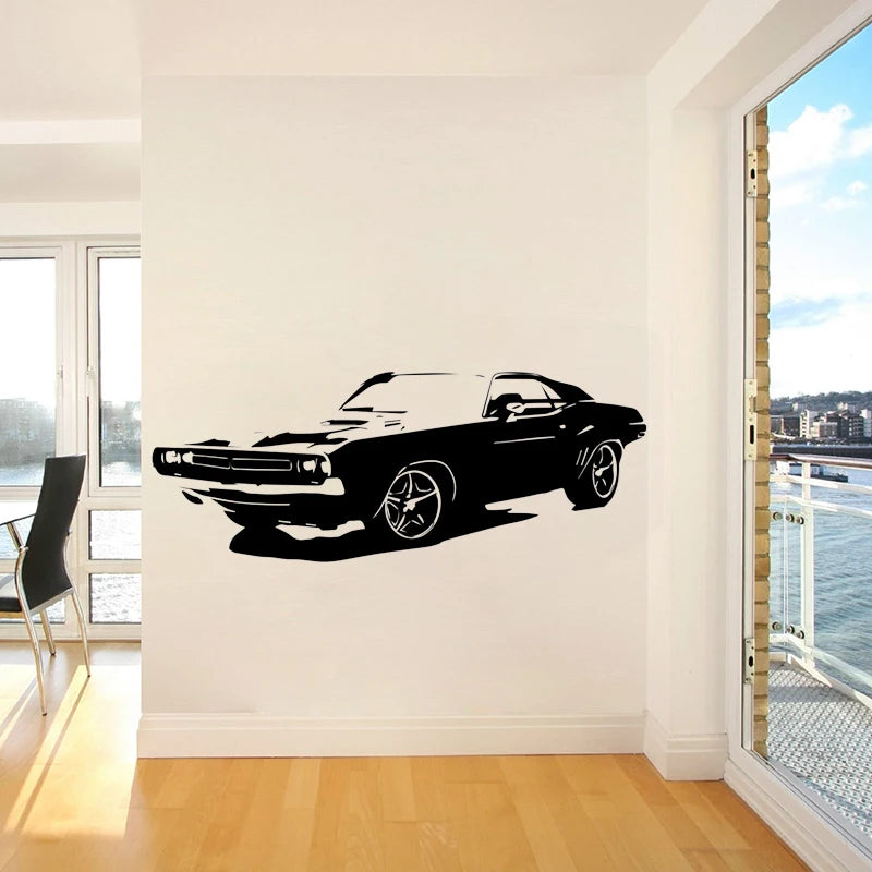 Large Classical Car Wall Sticker  Challenger Bedroom Wall Sticker Art Teen Room Home Decor Vinyl Sticker Living Room WallPaper