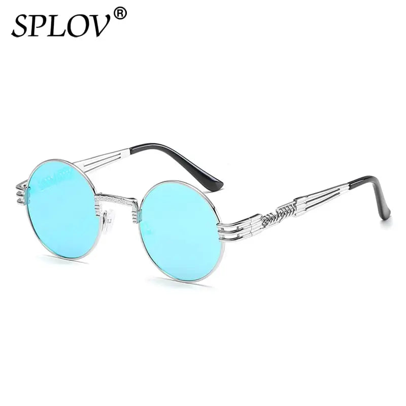 SPLOV New Fashion Retro Steampunk Round Metal Sunglasses for Men and Women Double Spring Leg Colorful Eyewear UV400