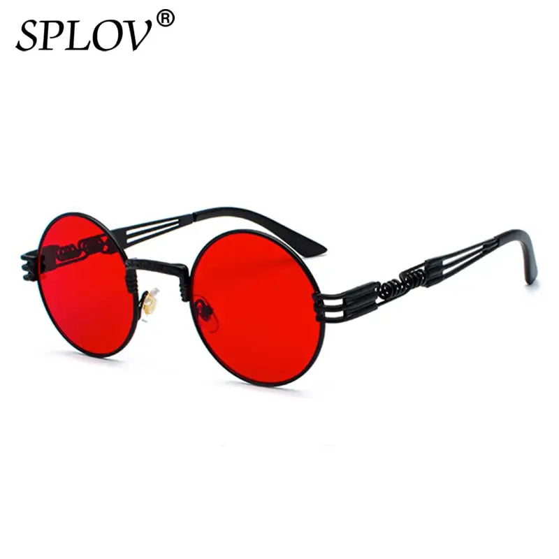 SPLOV New Fashion Retro Steampunk Round Metal Sunglasses for Men and Women Double Spring Leg Colorful Eyewear UV400