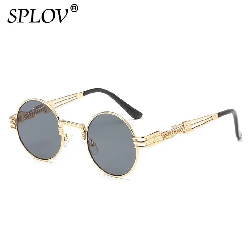 SPLOV New Fashion Retro Steampunk Round Metal Sunglasses for Men and Women Double Spring Leg Colorful Eyewear UV400