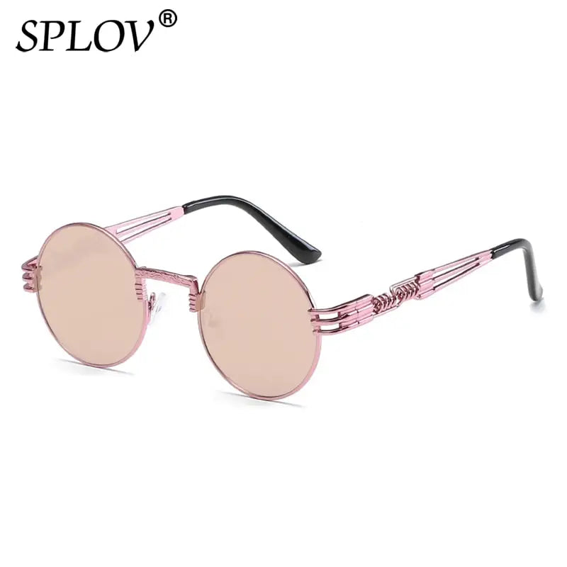 SPLOV New Fashion Retro Steampunk Round Metal Sunglasses for Men and Women Double Spring Leg Colorful Eyewear UV400