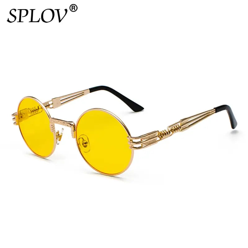 SPLOV New Fashion Retro Steampunk Round Metal Sunglasses for Men and Women Double Spring Leg Colorful Eyewear UV400