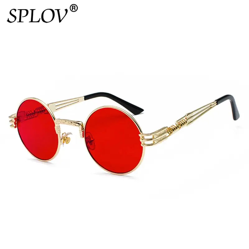 SPLOV New Fashion Retro Steampunk Round Metal Sunglasses for Men and Women Double Spring Leg Colorful Eyewear UV400