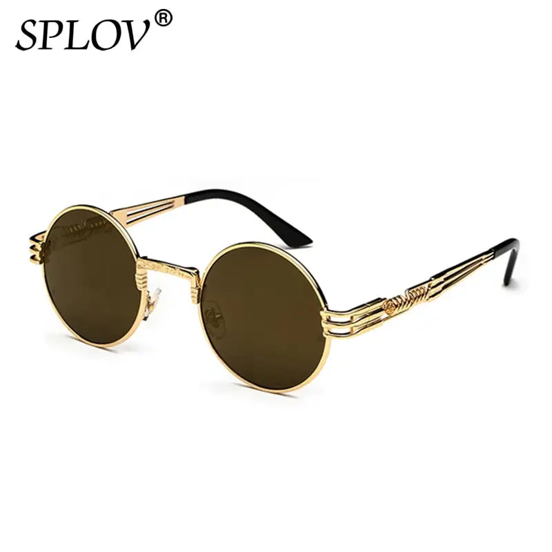 SPLOV New Fashion Retro Steampunk Round Metal Sunglasses for Men and Women Double Spring Leg Colorful Eyewear UV400