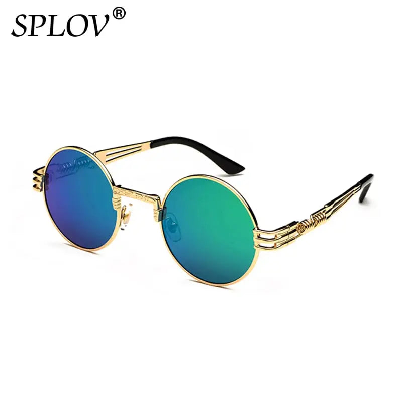 SPLOV New Fashion Retro Steampunk Round Metal Sunglasses for Men and Women Double Spring Leg Colorful Eyewear UV400