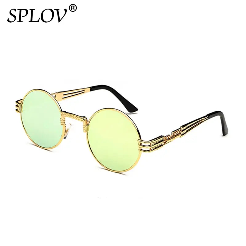 SPLOV New Fashion Retro Steampunk Round Metal Sunglasses for Men and Women Double Spring Leg Colorful Eyewear UV400