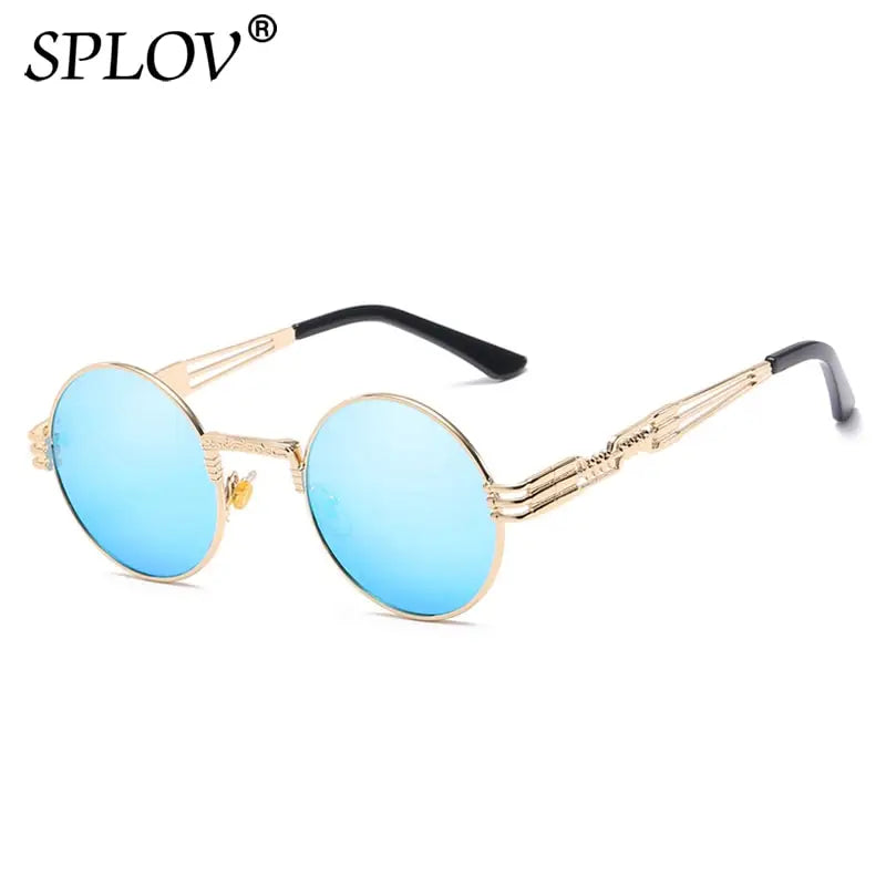 SPLOV New Fashion Retro Steampunk Round Metal Sunglasses for Men and Women Double Spring Leg Colorful Eyewear UV400