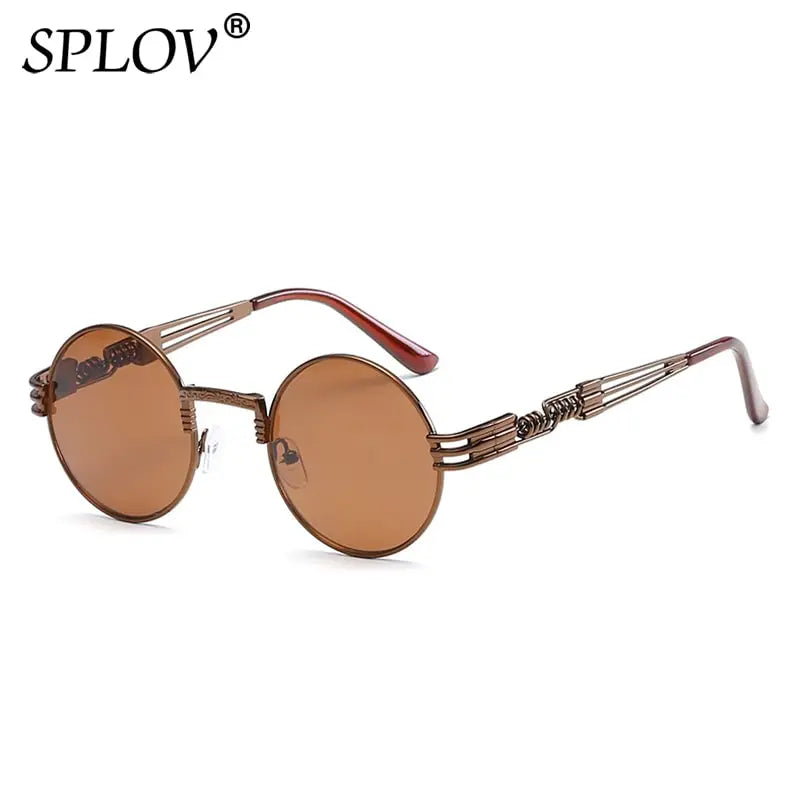 SPLOV New Fashion Retro Steampunk Round Metal Sunglasses for Men and Women Double Spring Leg Colorful Eyewear UV400