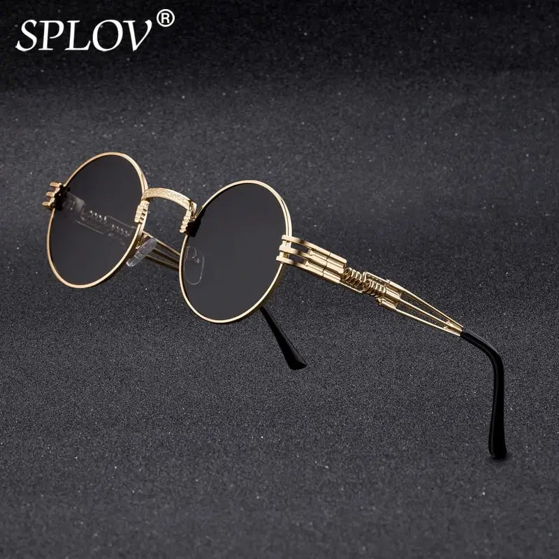 SPLOV New Fashion Retro Steampunk Round Metal Sunglasses for Men and Women Double Spring Leg Colorful Eyewear UV400