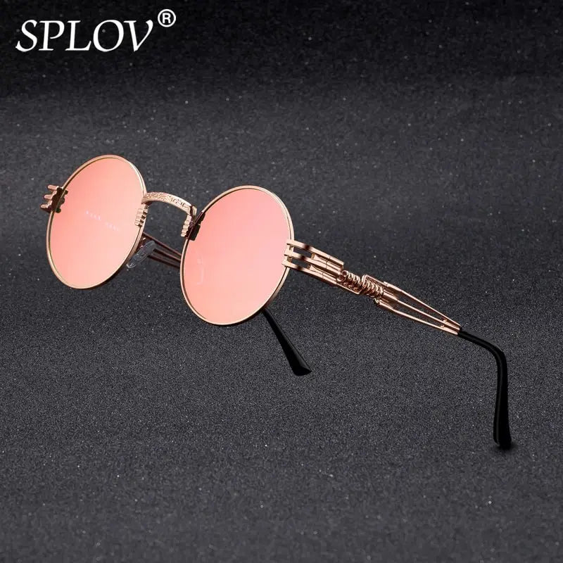 SPLOV New Fashion Retro Steampunk Round Metal Sunglasses for Men and Women Double Spring Leg Colorful Eyewear UV400