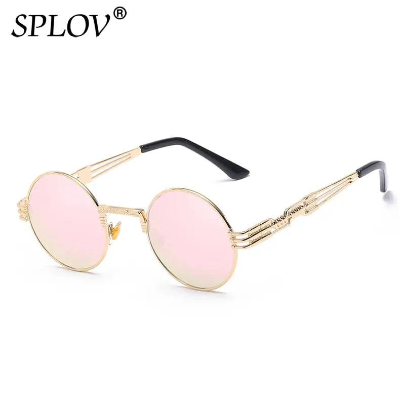 SPLOV New Fashion Retro Steampunk Round Metal Sunglasses for Men and Women Double Spring Leg Colorful Eyewear UV400