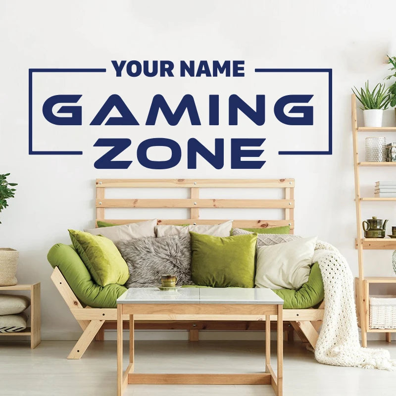 Custom Name Gaming Zone Wall Sticker Personalized Video Game Gamer Wall Decal Playroom Kids Room Vinyl Home Decor