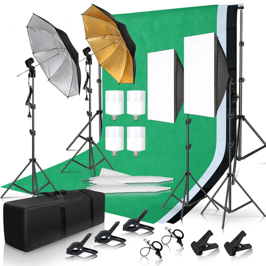 Photography Lighting Kit 2x3M Photo Background Backdrops Soft Umbrella Softbox Light Stand  Portable Bag For Photo Studio Shoot