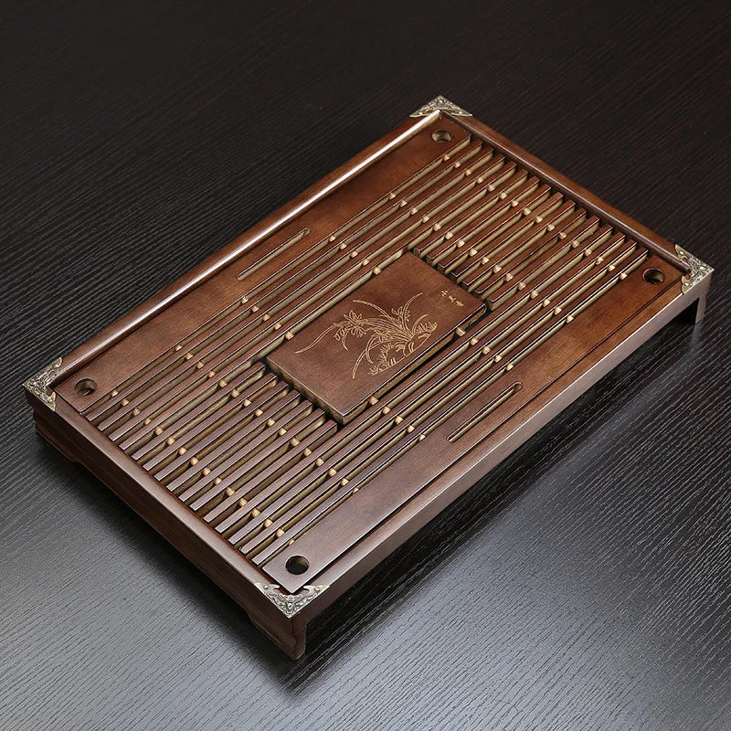 Solid Wood Tea Tray KungFu Tea Set Drawer Chinese Water Drainage Table Tea Tray 43X27X5.5CM