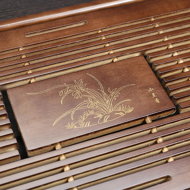 Solid Wood Tea Tray KungFu Tea Set Drawer Chinese Water Drainage Table Tea Tray 43X27X5.5CM