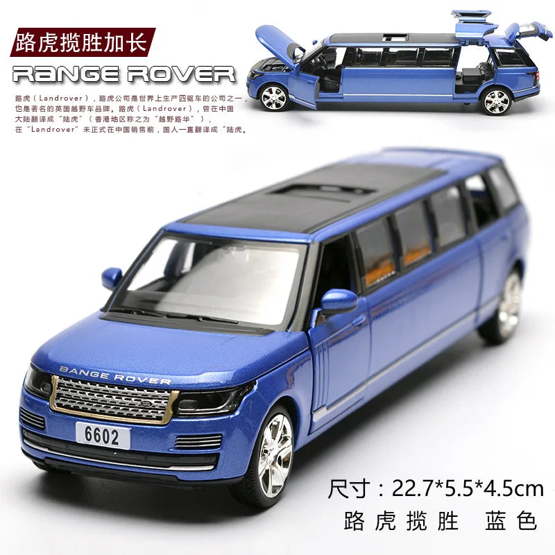 1:32 Rover Range rover Lengthen Alloy Limousine Metal Diecast Car Model Pull Back Flashing Musical Kids Toy Vehicles Gift