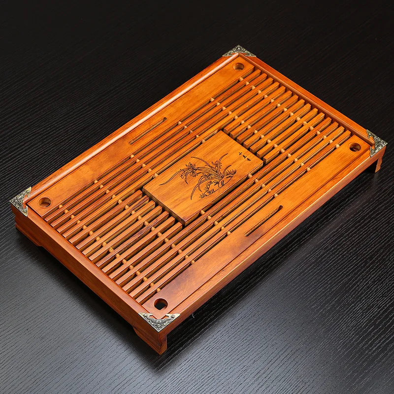 Solid Wood Tea Tray KungFu Tea Set Drawer Chinese Water Drainage Table Tea Tray 43X27X5.5CM