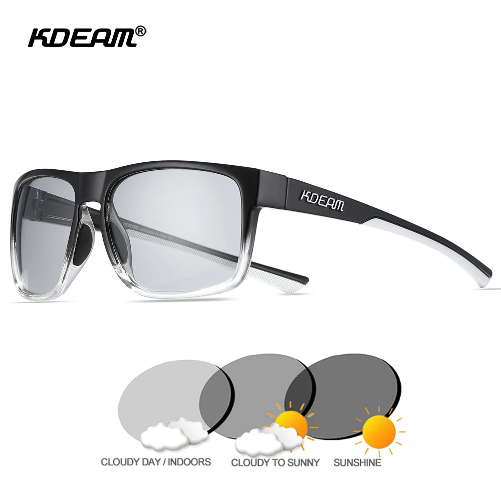 KDEAM New Polarized Men's Sunglasses Square Outdoor Photochromic Sun Glasses Women Non-Slip Nose Pad Full Accessories Included