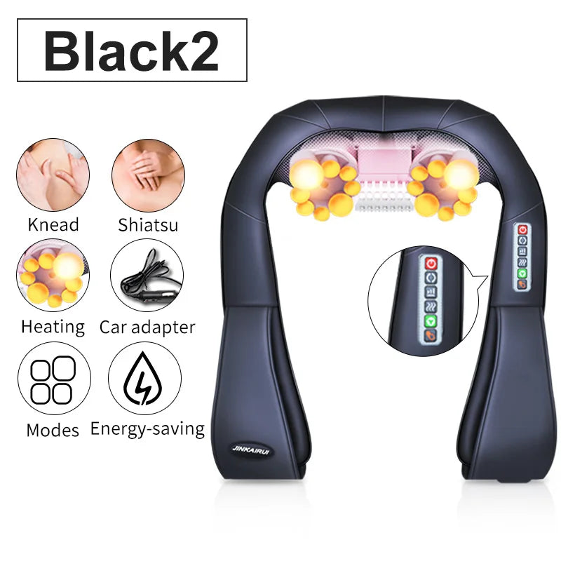 JinKaiRui 16 Massage Heads Heating Neck Shoulder Kneading Massager Cervical Health Care Back Waist Relaxation Massage Shawl